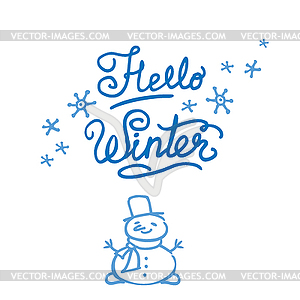 Hallo Winter Glucklicher Schneemann Royalty Free Clipart