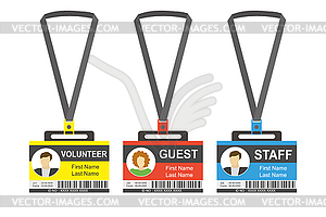 Set ot three Plastic and Laminated Badges or id - royalty-free vector clipart