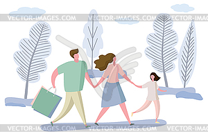 Happy Family walking after shopping.Male with - royalty-free vector clipart