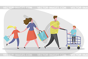 Happy Family shopping.Male with shopping cart and - vector clipart