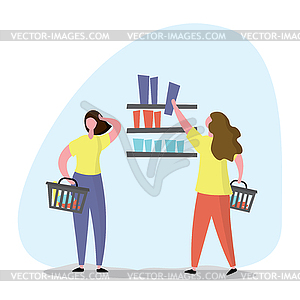 Women shopping in store,shelves with - vector image