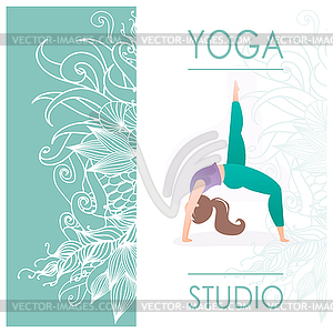 Card for Woman yoga studio with floral ornament - vector clip art