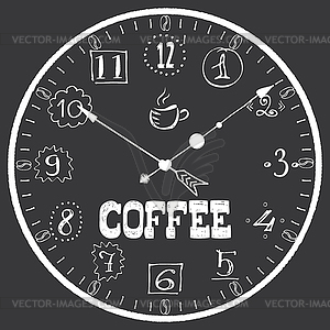 Watch with cofee lettering,coffee break concept - vector clipart