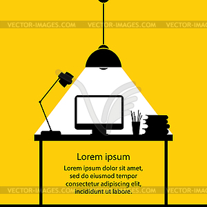 Work Desk, Flat Design Objects,black workplace on - vector clip art