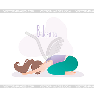 Girl doing yoga pose,Child`s Resting Pose or - vector clip art