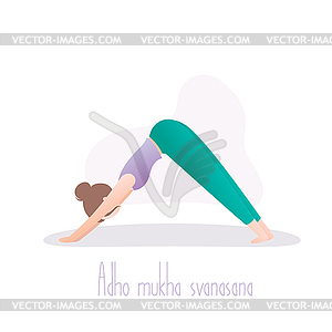 Girl standing in yoga pose,downward-facing dog - vector image