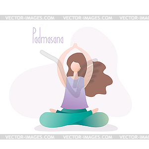 Girl sitting in yoga pose,Lotus Pose or Padmasana - vector clip art