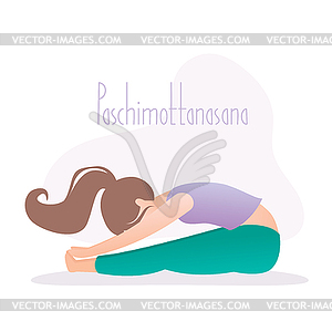 Girl doing yoga pose, Paschimottanasana Seated - vector image