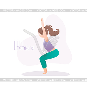 Девушка, выполняющая позу йоги, позу стула или Уткатасану - клипарт