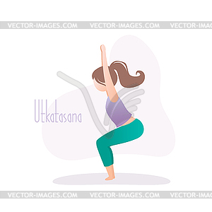 Girl doing yoga pose,Chair Pose or Utkatasana - vector clip art