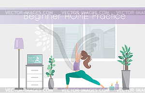 Girl doing yoga pose,hatha yoga at home,interior - vector clip art