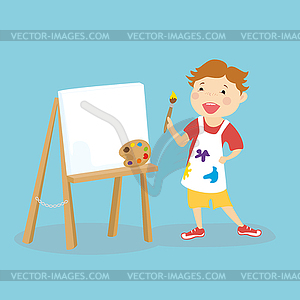 Kid boy painter,happy child character with with - vector image