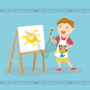 Cute caucasian kid boy painter,happy male child - vector EPS clipart