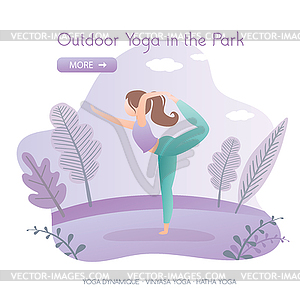 Girl doing yoga pose,hatha yoga in park,web banner - vector clip art