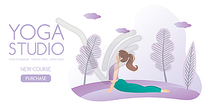 Yoga studio web banner template with button - vector clipart