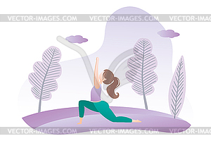 Girl doing yoga pose,hatha yoga in park - vector clipart