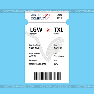 Airline boarding pass, ticket template with QR code - vector clip art