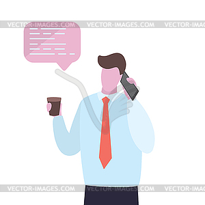 Businessman or clerk talking on smartphone and hold - vector clipart