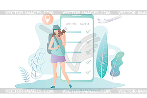 Big smartphone with online check-in,trendy simple - vector clip art