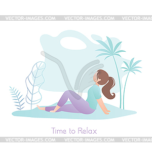 Girl sitting in nature,female character profile - vector EPS clipart