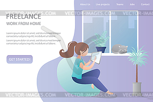 Female hipster freelancer at home or - vector image