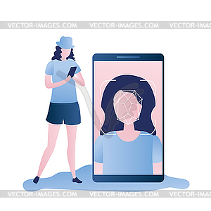 Beautiful girl with cellphone,Female face on - vector clipart