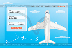 White airline in sky-top view.Flat - vector image