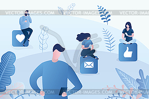 Different people with smartphones,online - vector clip art