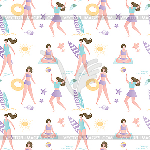 Pattern background with cute and funny vacation - vector clipart