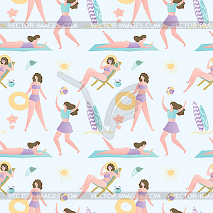 Pattern background with cute and funny vacation - vector image