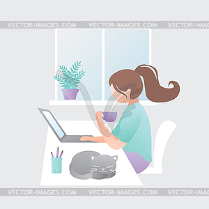 Female clerk or freelancer on workplace, girl with - vector EPS clipart