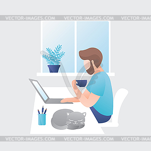 Male clerk or freelancer on workplace, home or - vector clipart