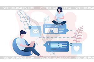 People with smart gadgets,online talking and - vector image