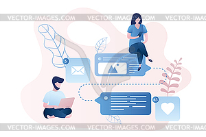 People with smart gadgets,online talking and - vector image