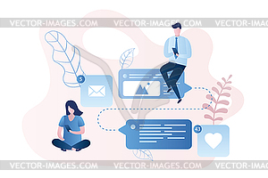 People with smart gadgets,online talking and - vector clip art