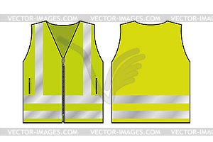 Yellow reflective safety vest for people,front and - vector clipart