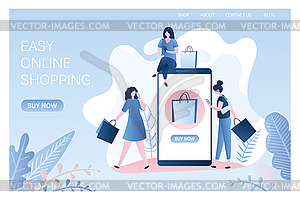 Fashion girls with shopping bags and smartphones,bi - vector image