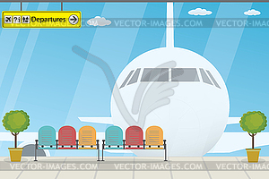 Empty airport building, terminal furniture and - vector clipart