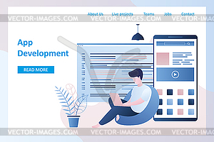 Backend and frontend web developer,big smartphone - vector image