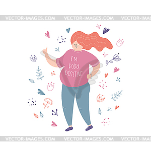 Happy fat woman, weight problem,body positive - vector clip art