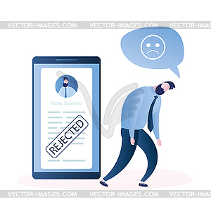 Frustrated businessman or clerk,Smartphone screen - vector clip art