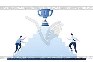 Businessmen climb stairs of different sides, - vector image