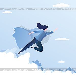 Businesswoman looking like Super hero flying to - vector clipart