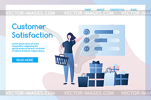 Сustomer satisfaction landing page template,online - vector clip art