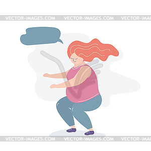 Unhappy fat woman, female is engaged in fitness, - vector clip art