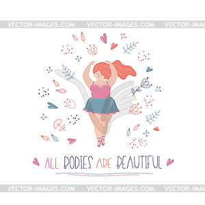 Happy fat woman,overweight female ballet dancer, - vector image