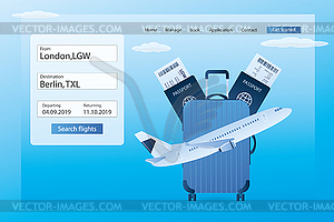 Landing page for online search and book travel - vector clipart