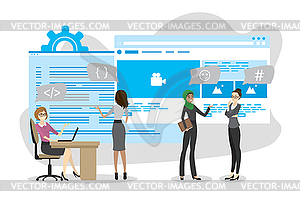 Group of business women characters,girls talking an - vector image