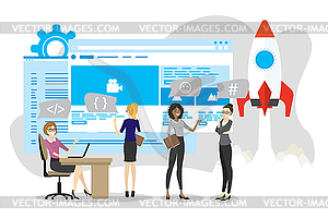 Group of business women characters,girls talking an - vector image