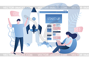 Start up project concept,spaceship take off, app - vector clipart